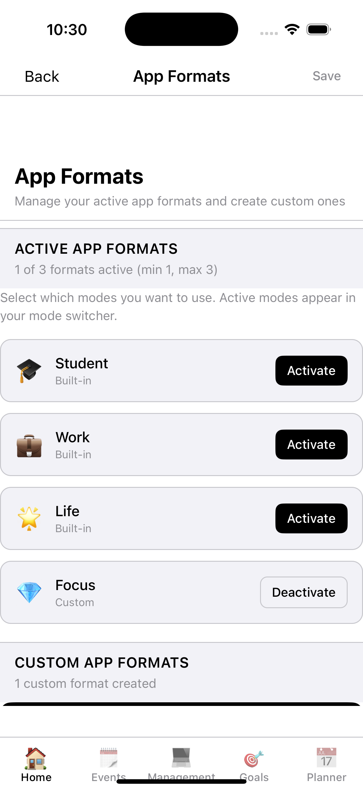 Active Formats - Manage your formats