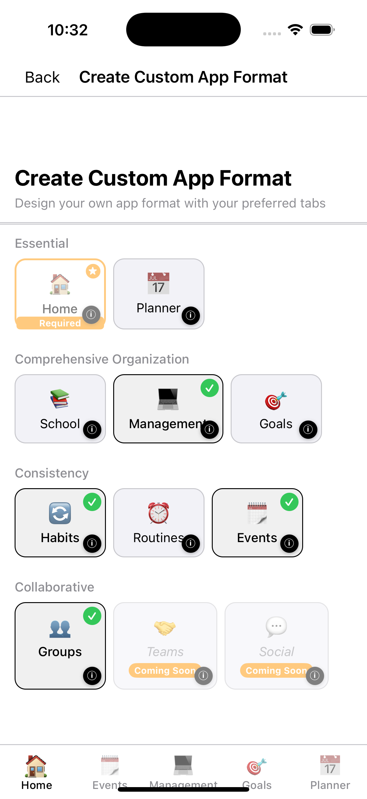 Tab Selection - Choose from available tabs