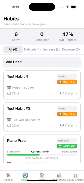 Habits Screen - Track study habits