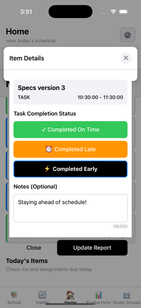 Quick reporting with notes