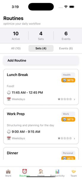 Routines Screen - Manage recurring work activities
